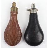 Gun Sized Black Leather Covered Powder Flask