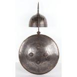 Persian Qajar Dynasty Matching Helmet Khula Khud and Shield Dhal