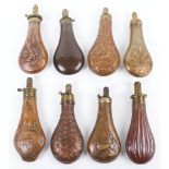 8x Assorted Gun-Sized Copper Powder Flasks