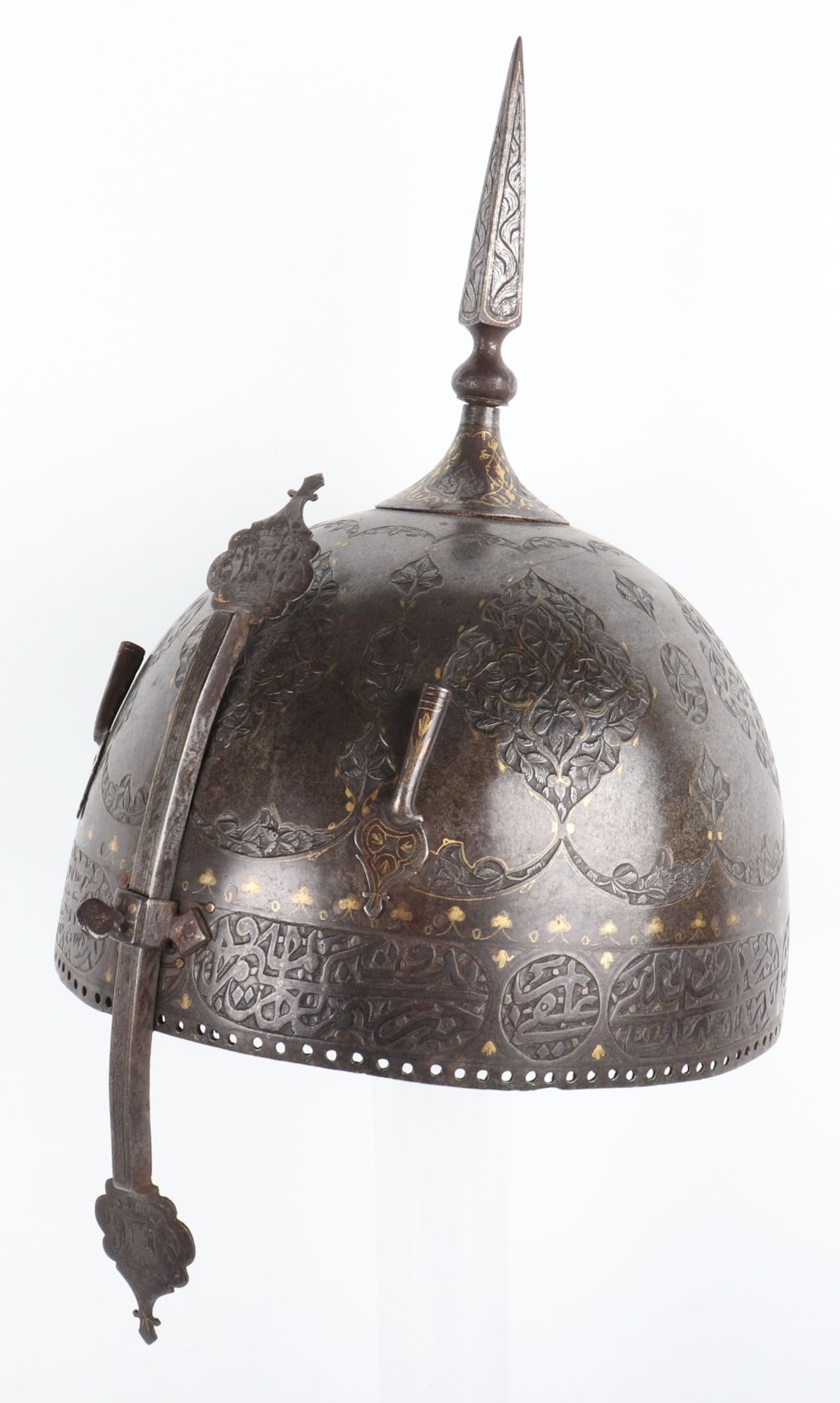 Persian Qajar Dynasty Matching Helmet Khula Khud and Shield Dhal - Image 3 of 27