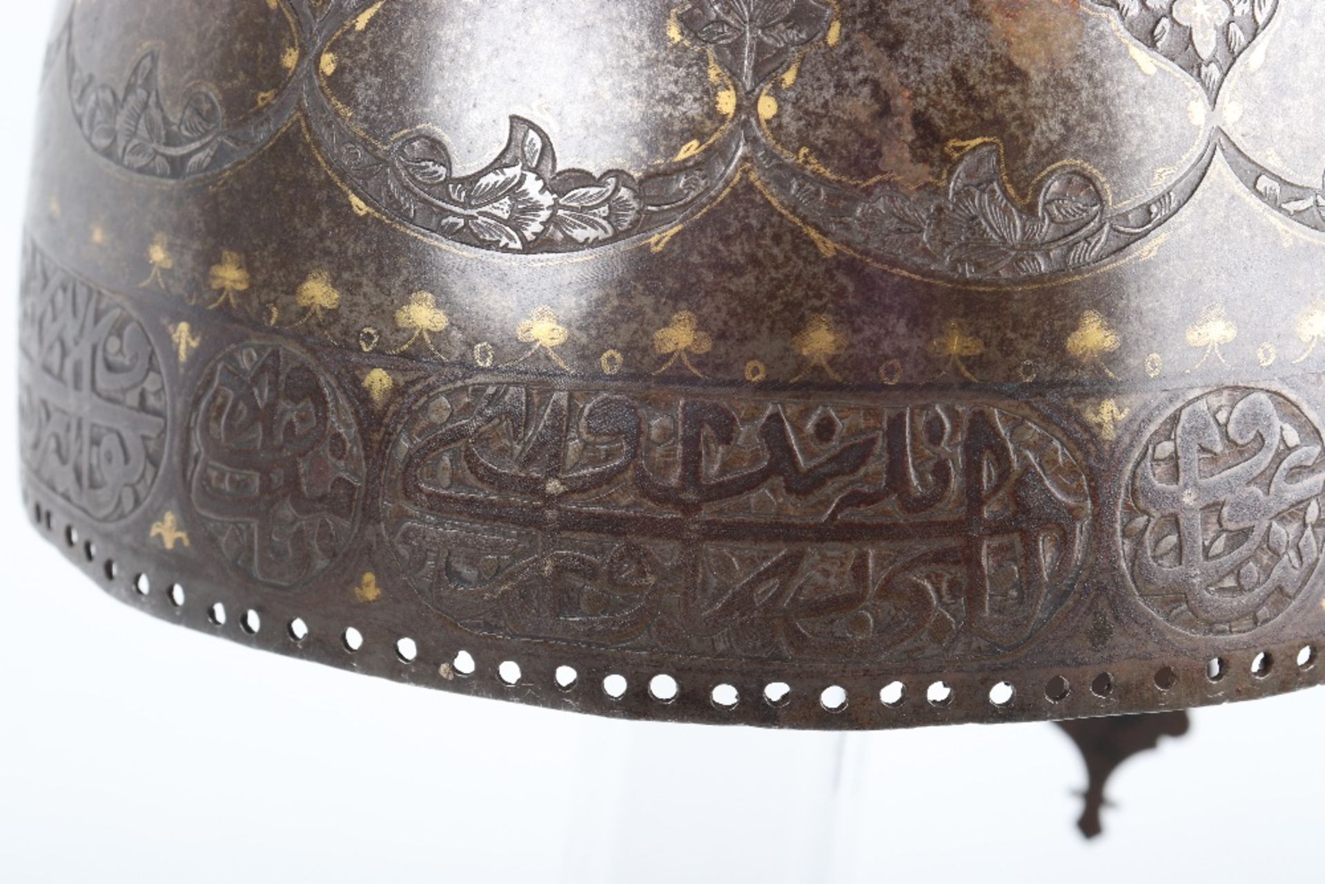 Persian Qajar Dynasty Matching Helmet Khula Khud and Shield Dhal - Image 9 of 27