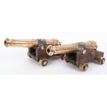 Decorative Pair of Brass Barrelled Model Ships Cannon