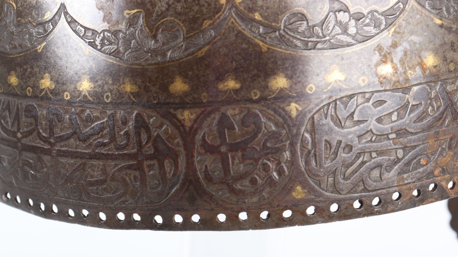 Persian Qajar Dynasty Matching Helmet Khula Khud and Shield Dhal - Image 10 of 27