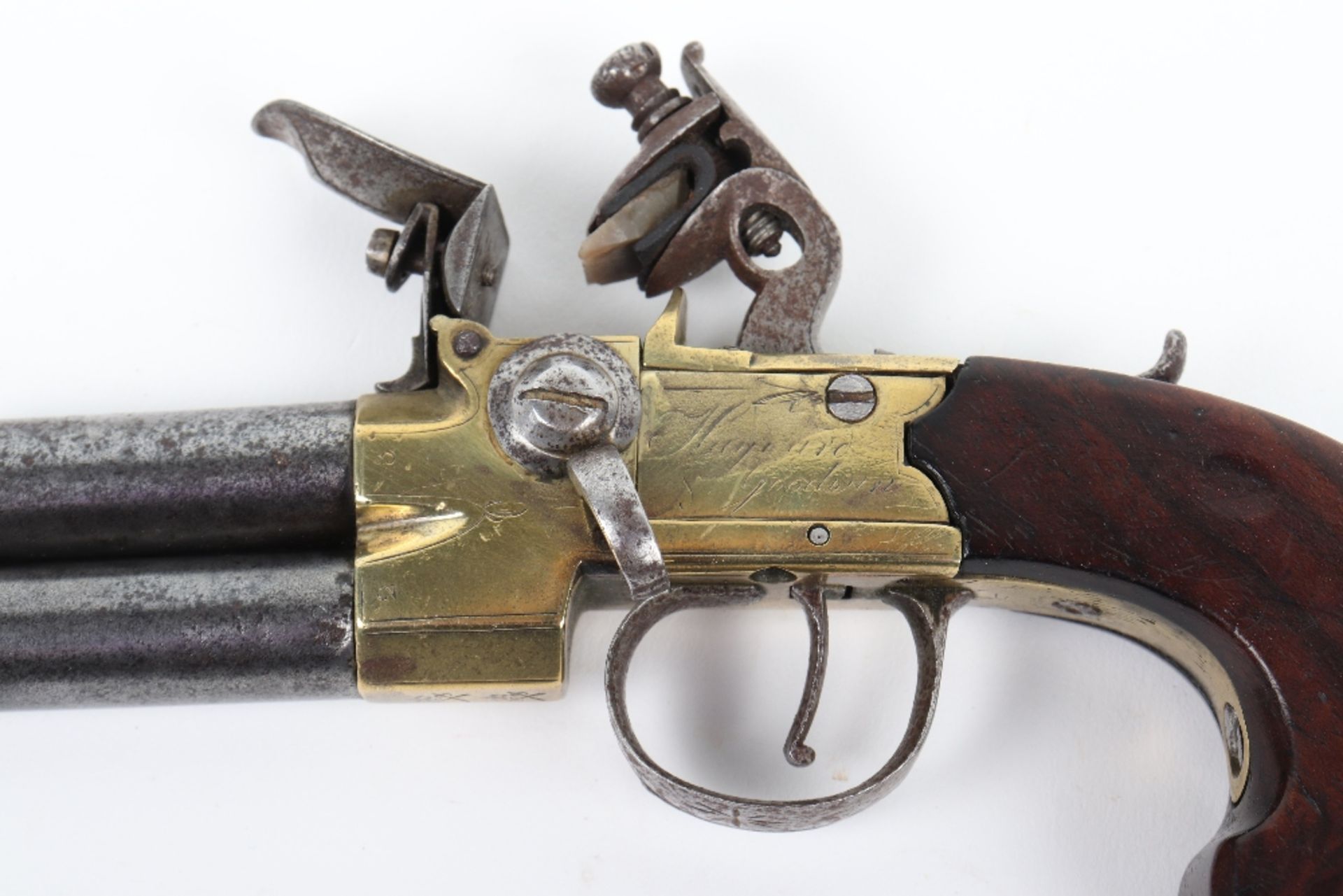 Over and Under Brass Frame Flintlock Boxlock Pocket Pistol - Image 8 of 9