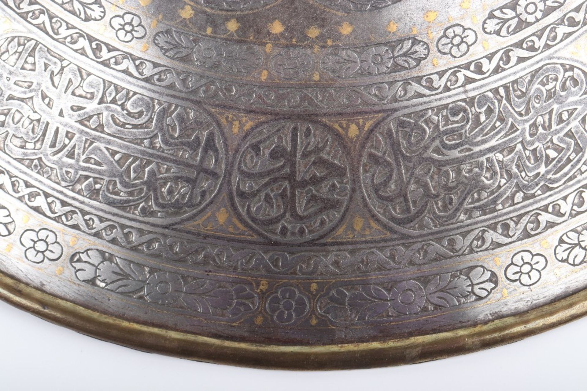 Persian Qajar Dynasty Matching Helmet Khula Khud and Shield Dhal - Image 20 of 27