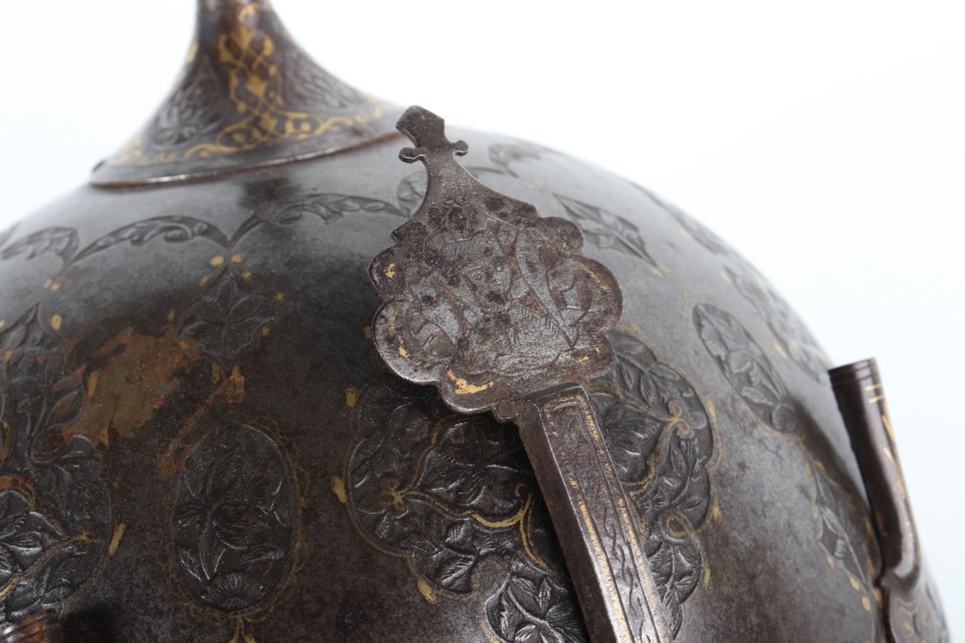 Persian Qajar Dynasty Matching Helmet Khula Khud and Shield Dhal - Image 13 of 27