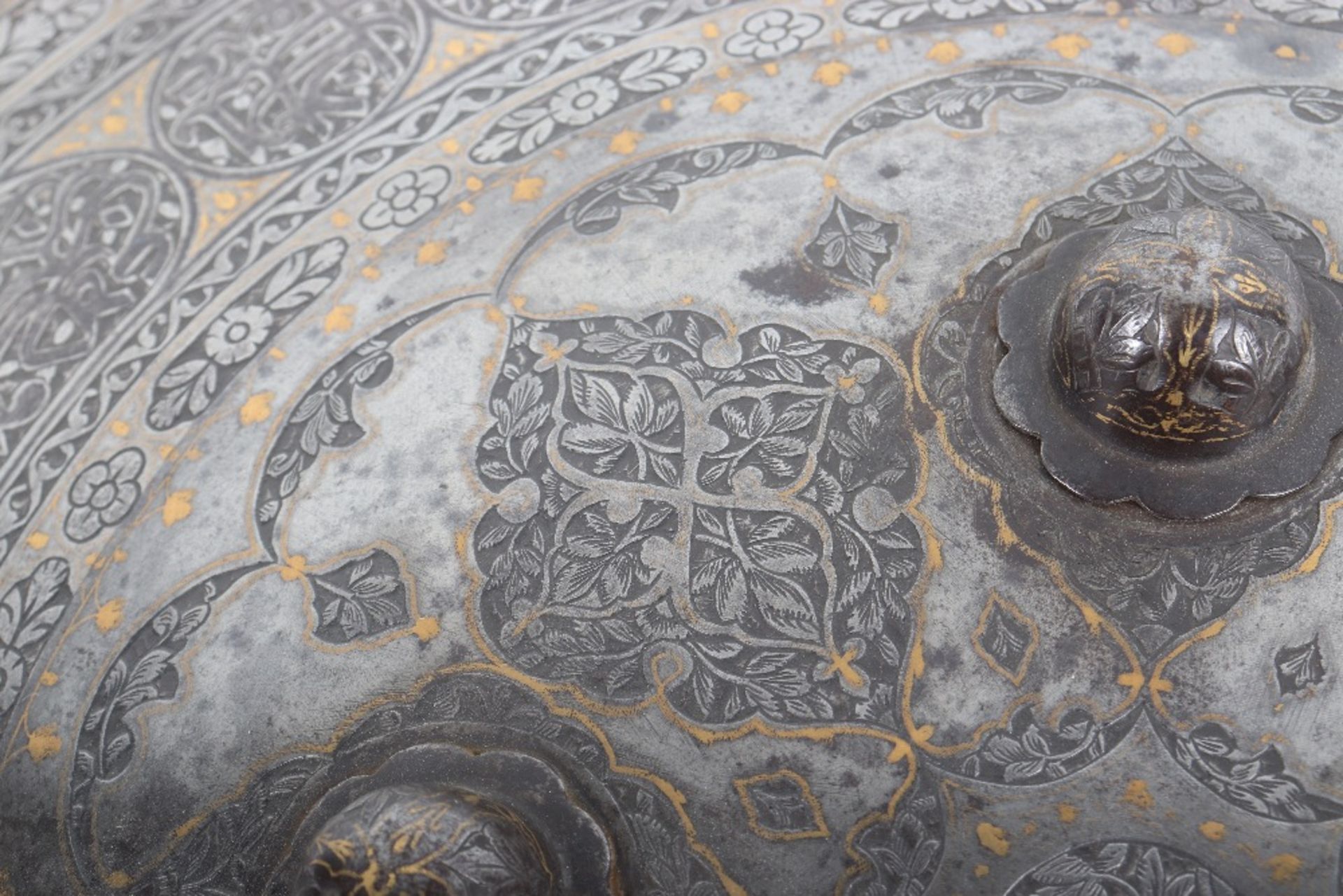 Persian Qajar Dynasty Matching Helmet Khula Khud and Shield Dhal - Image 24 of 27