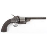 Scarce 6 Shot 54-bore Single Action Long Spur Transitional Percussion Revolver with Reciprocating Cy