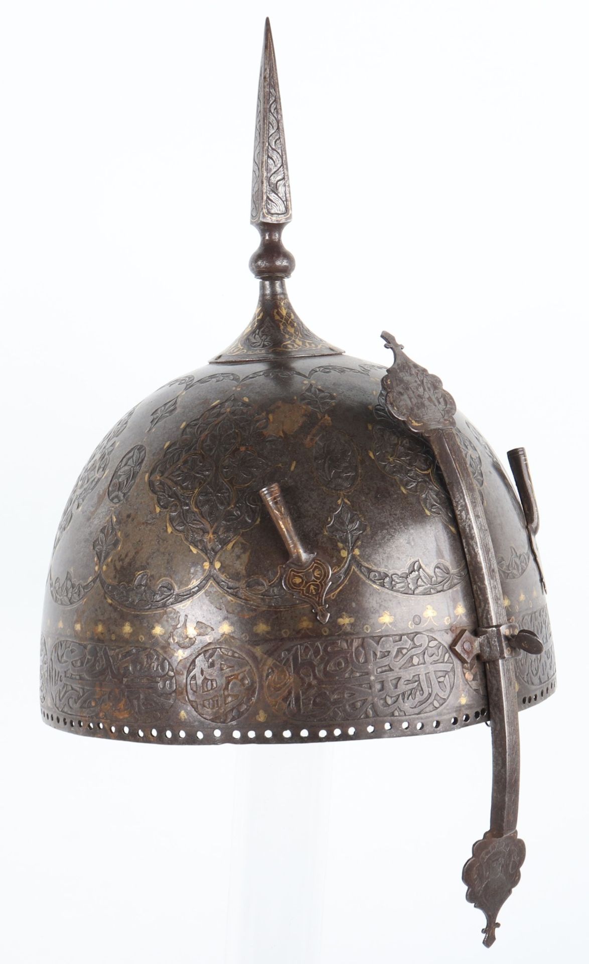Persian Qajar Dynasty Matching Helmet Khula Khud and Shield Dhal - Image 11 of 27