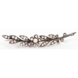 A diamond and pearl stylised leaf brooch