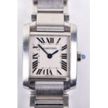 A ladies Cartier steel Tank wristwatch