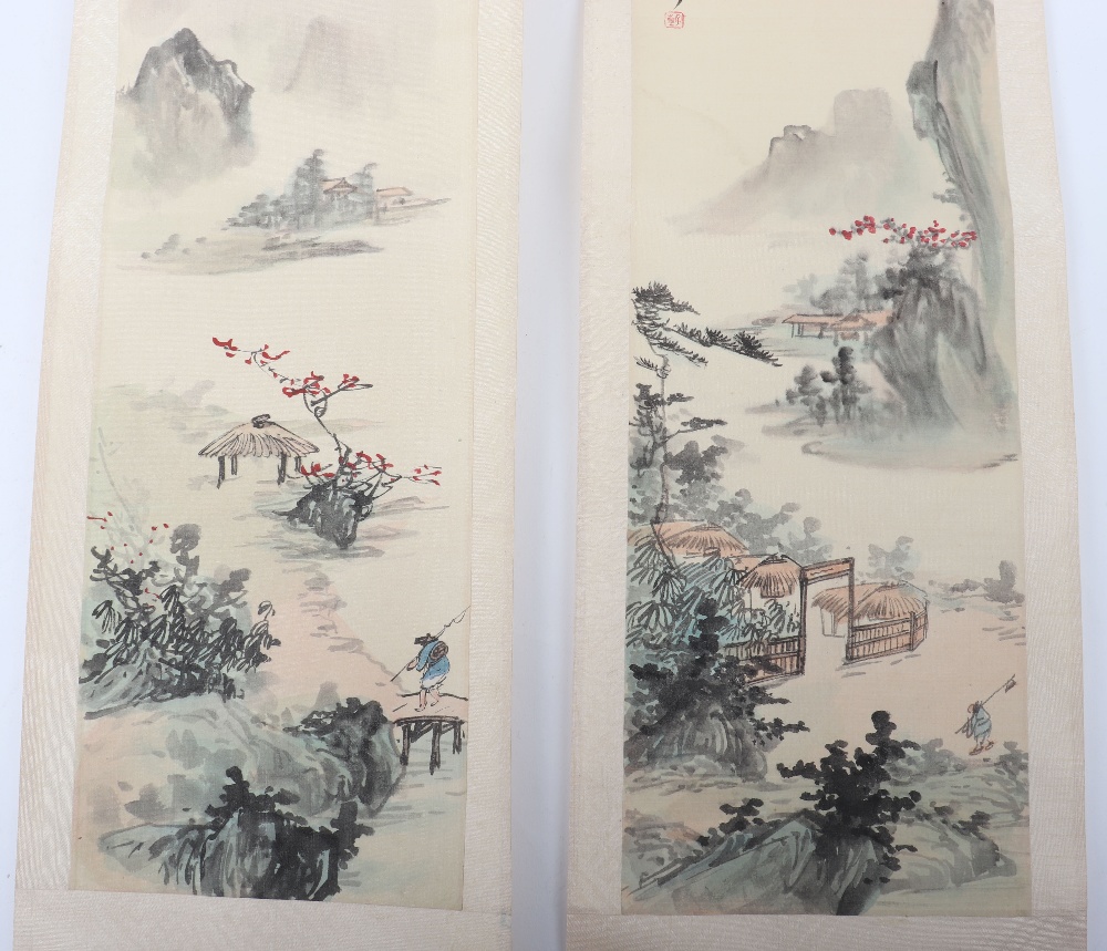 Two Chinese hand painted watercolour on hanging scrolls - Image 4 of 9