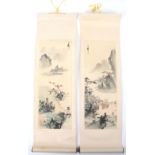 Two Chinese hand painted watercolour on hanging scrolls