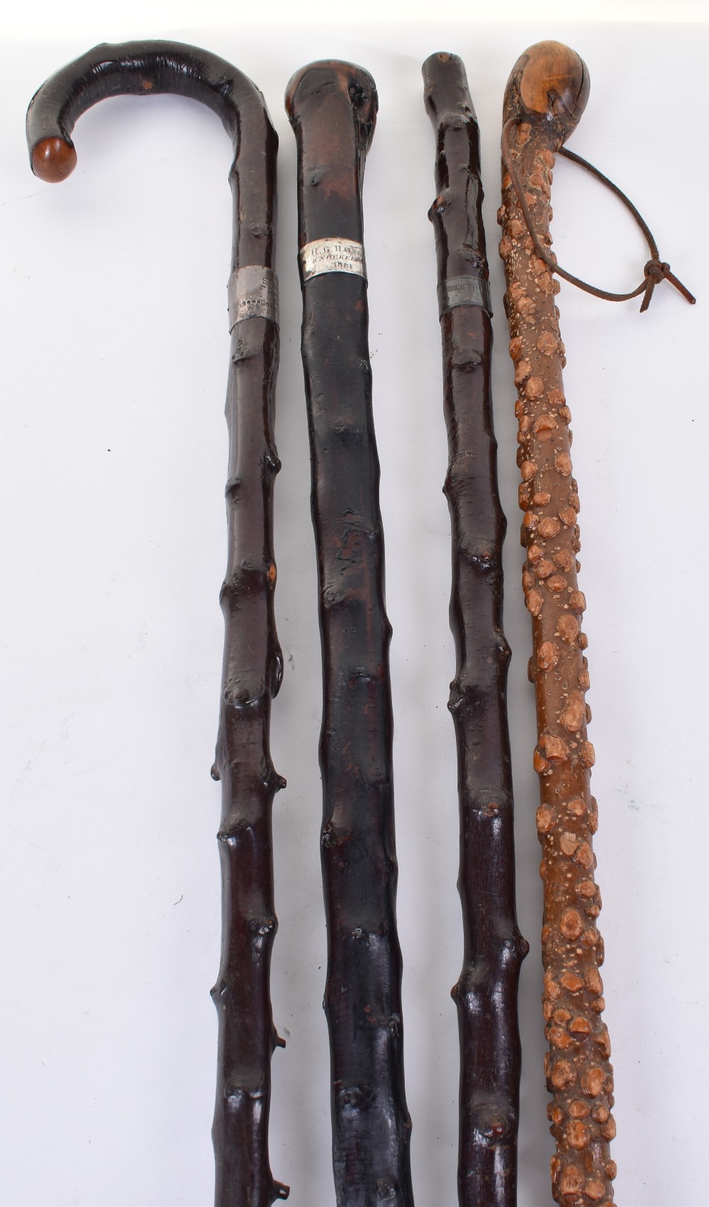 4x assorted knobbly walking sticks