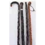 4x assorted knobbly walking sticks