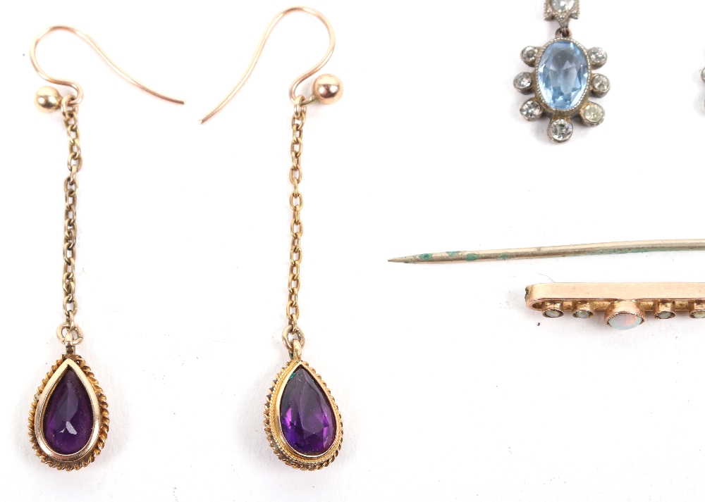 A pair of gold (unmarked) and amethyst drop earrings - Image 3 of 6