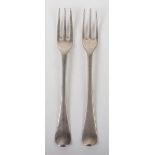 A pair of George I three prong table forks, London 1725/26