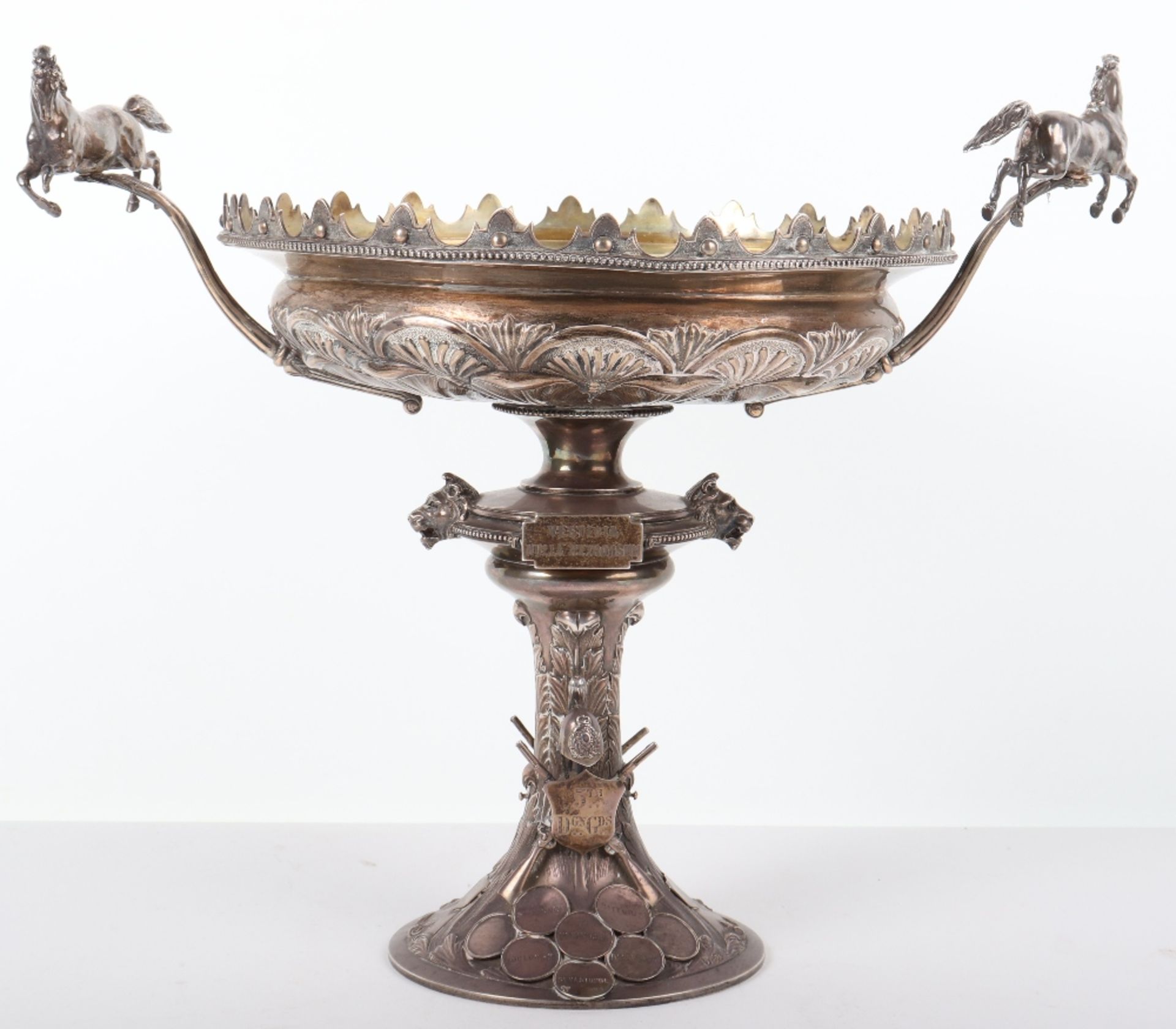 An impressive 19th century military silver tazza/centrepiece commemorating the 5th Royal Inniskilli