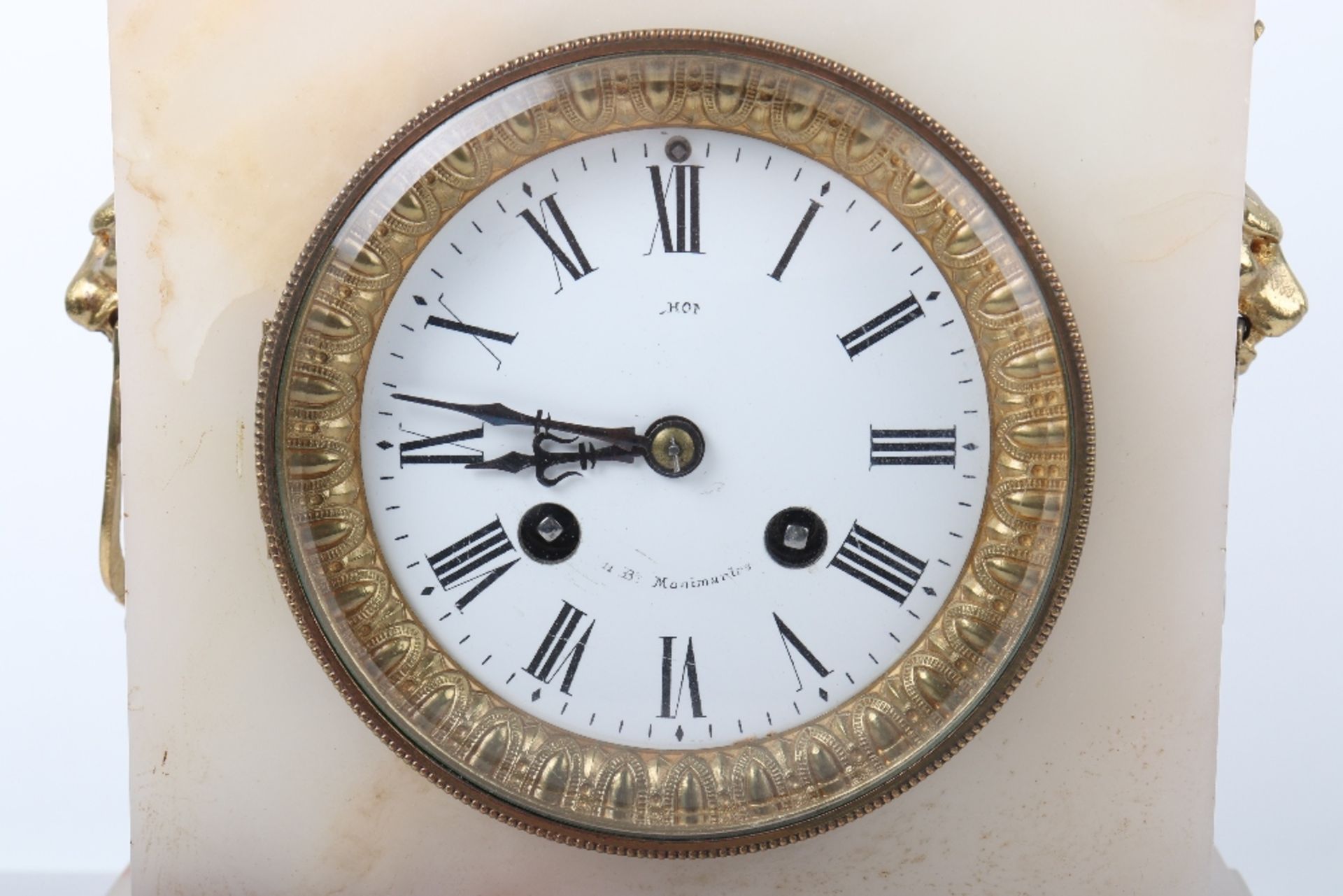 A 19th century French bronze and white marble mantle clock, by Richond, 11B Montmartre - Bild 2 aus 10