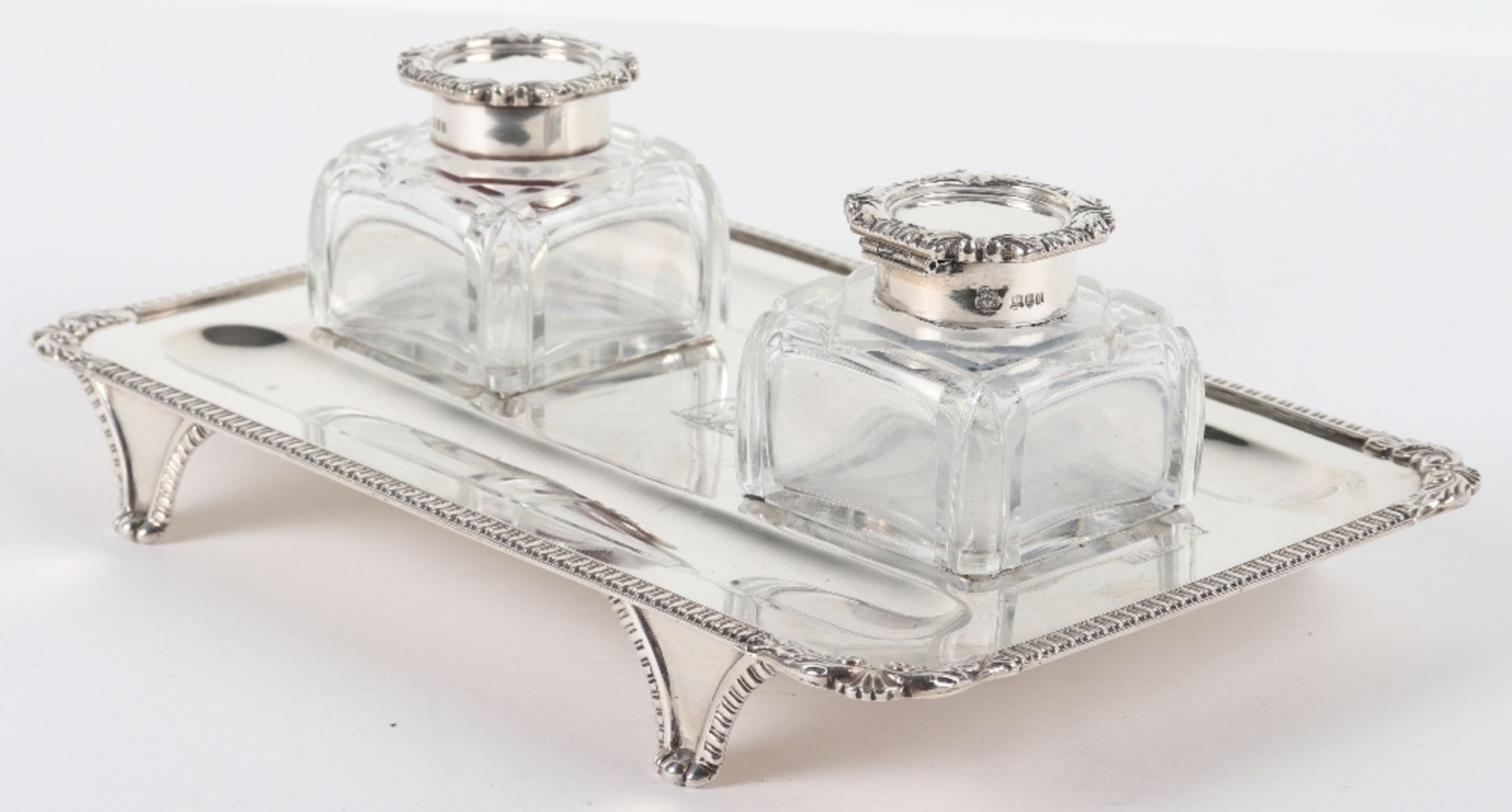 A Victorian silver twin pot inkstand, Gibson & Langman, London 1898 - Image 2 of 15