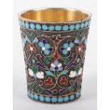 A Russian silver and cloisonné enamel vodka cup, Kokoshnik