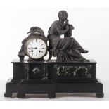A late 19th century French slate and marble mantle clock