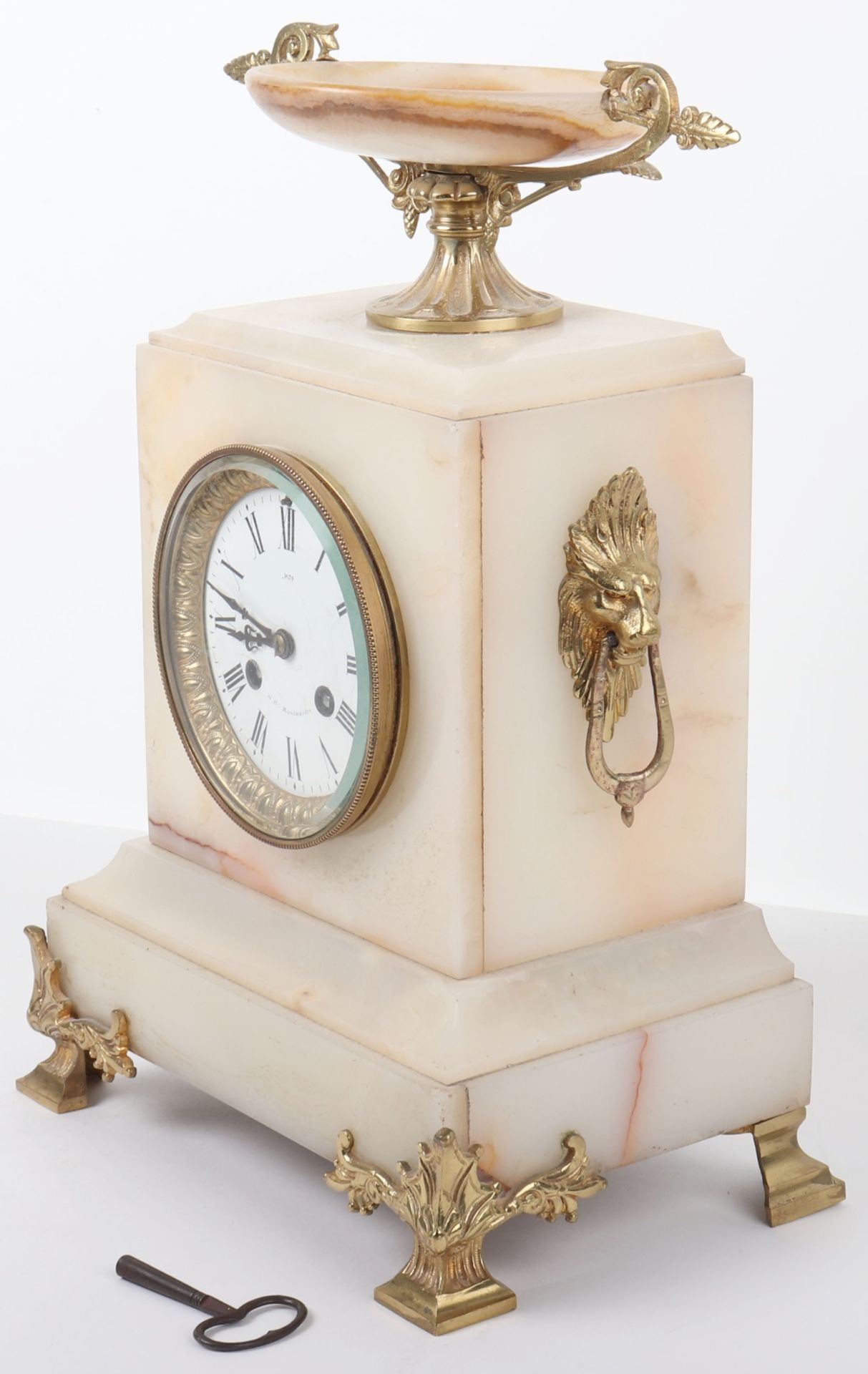 A 19th century French bronze and white marble mantle clock, by Richond, 11B Montmartre - Bild 8 aus 10