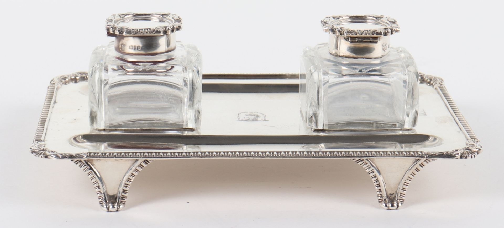 A Victorian silver twin pot inkstand, Gibson & Langman, London 1898