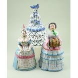 Three dressing table boxes, two bisque boxes Victorian Lady with large fur muff