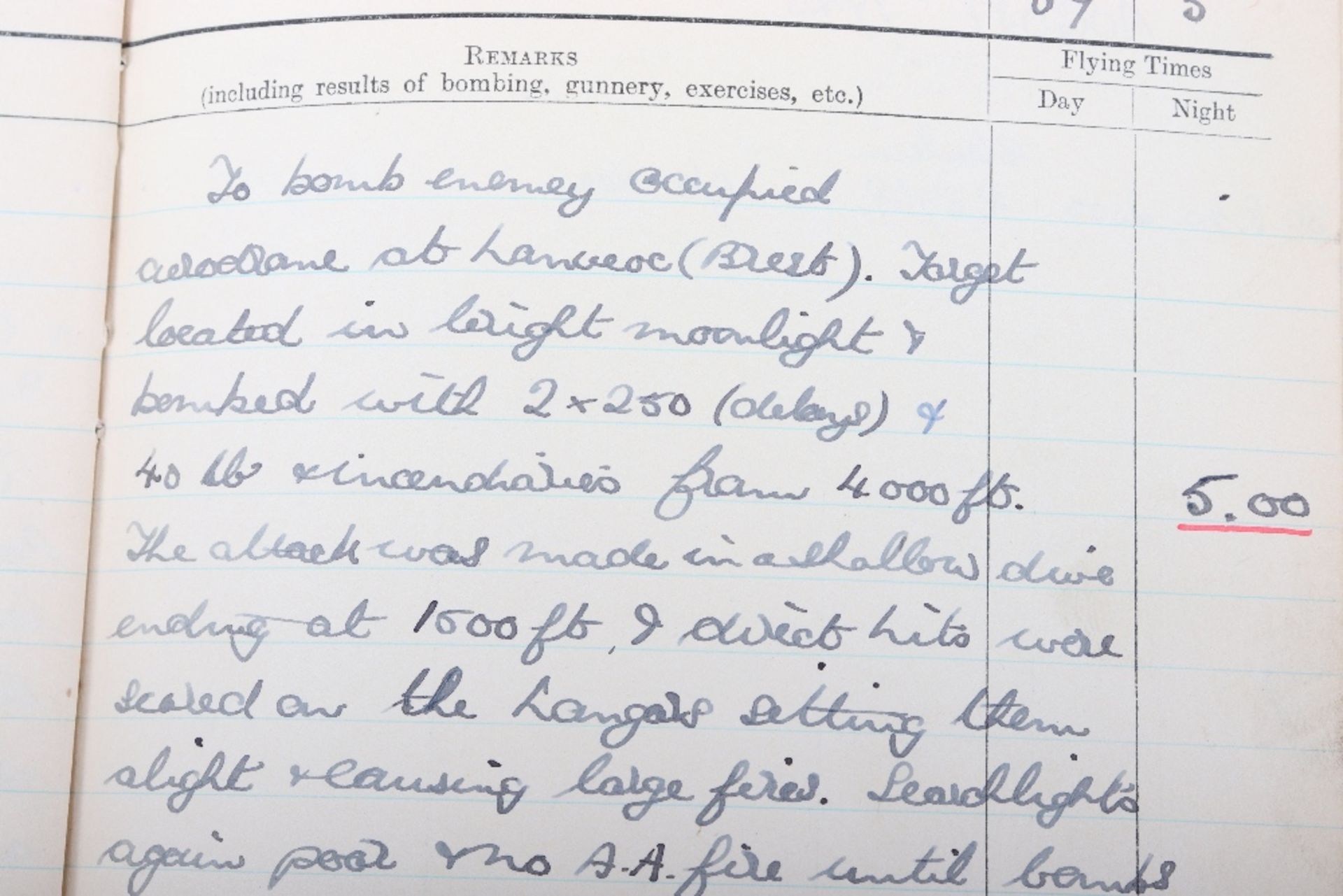 Royal Air Force Log Book Grouping of Flight Lieutenant E C Cox Number 15 and 29 Squadrons RAF, Serve - Image 18 of 87