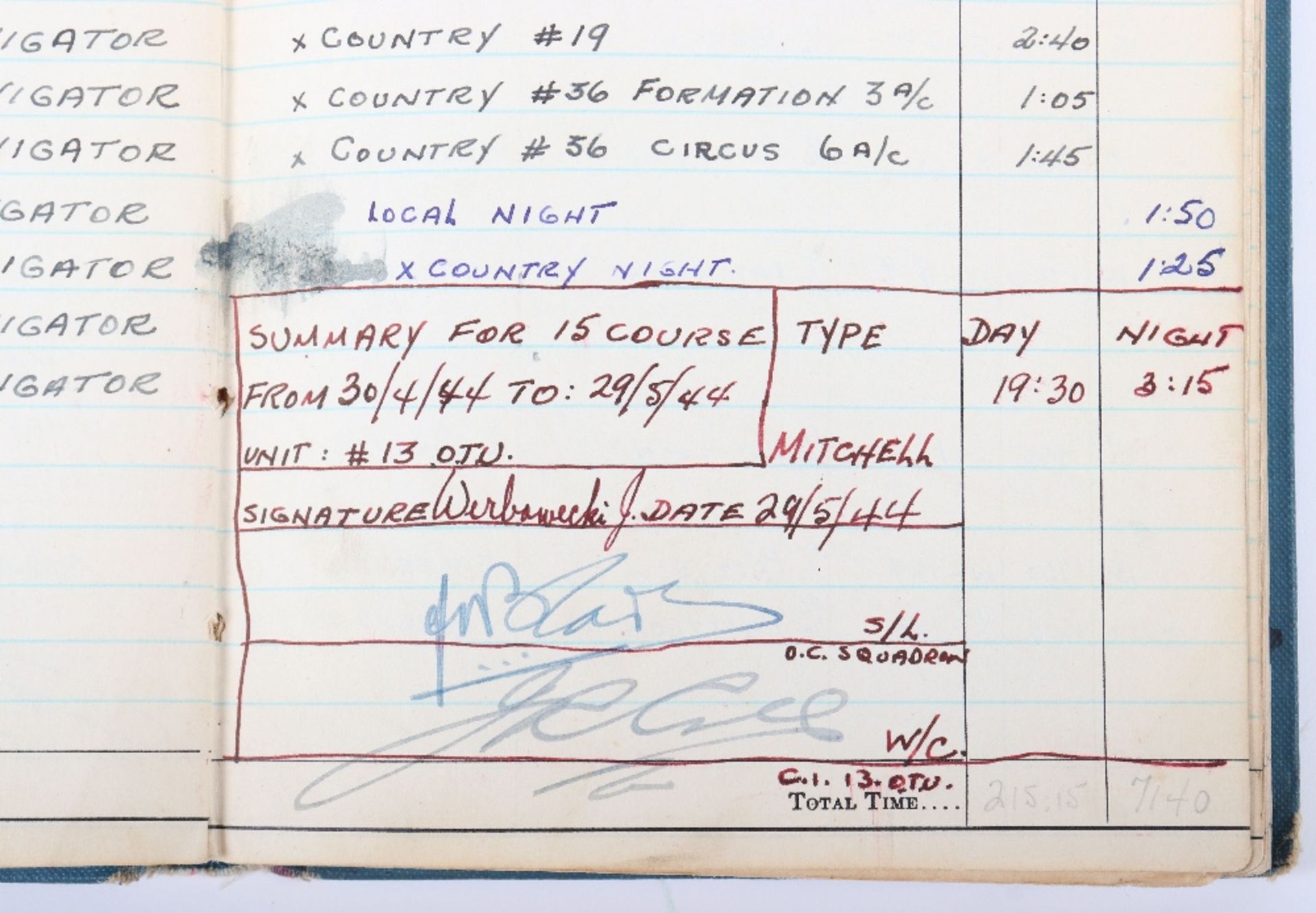 Interesting Royal Canadian Air Force Flying Log book of J.P. Werbowecki Navigator in Mitchell's with - Image 7 of 14