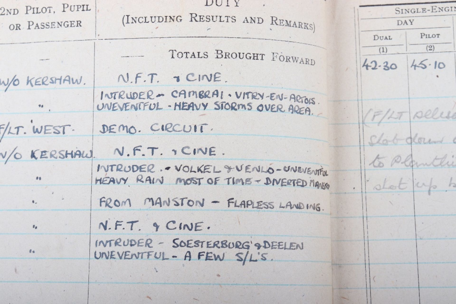 Royal Air Force Log Book Grouping of Flight Lieutenant E C Cox Number 15 and 29 Squadrons RAF, Serve - Image 81 of 87