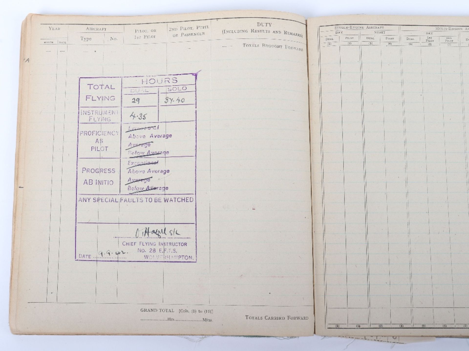 Royal Air Force Log Book Grouping of Flight Lieutenant E C Cox Number 15 and 29 Squadrons RAF, Serve - Image 46 of 87