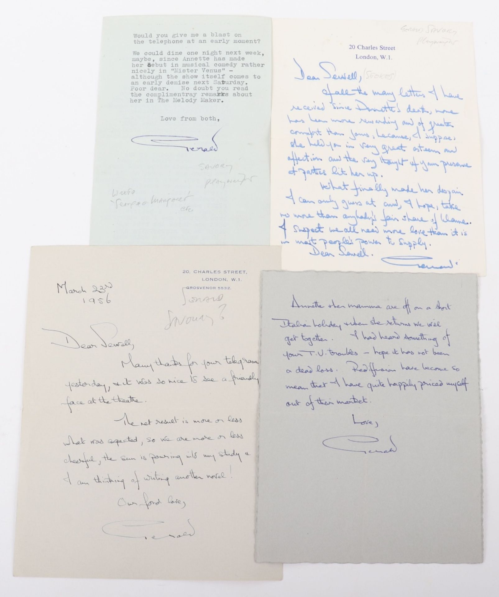 4x Letters Written by English Writer Gerald Savory (1909-1966) to English Novelist & Screenwriter Se