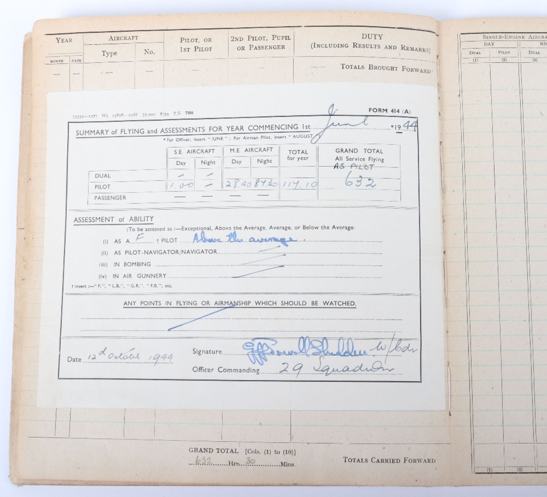 Royal Air Force Log Book Grouping of Flight Lieutenant E C Cox Number 15 and 29 Squadrons RAF, Serve - Bild 84 aus 87