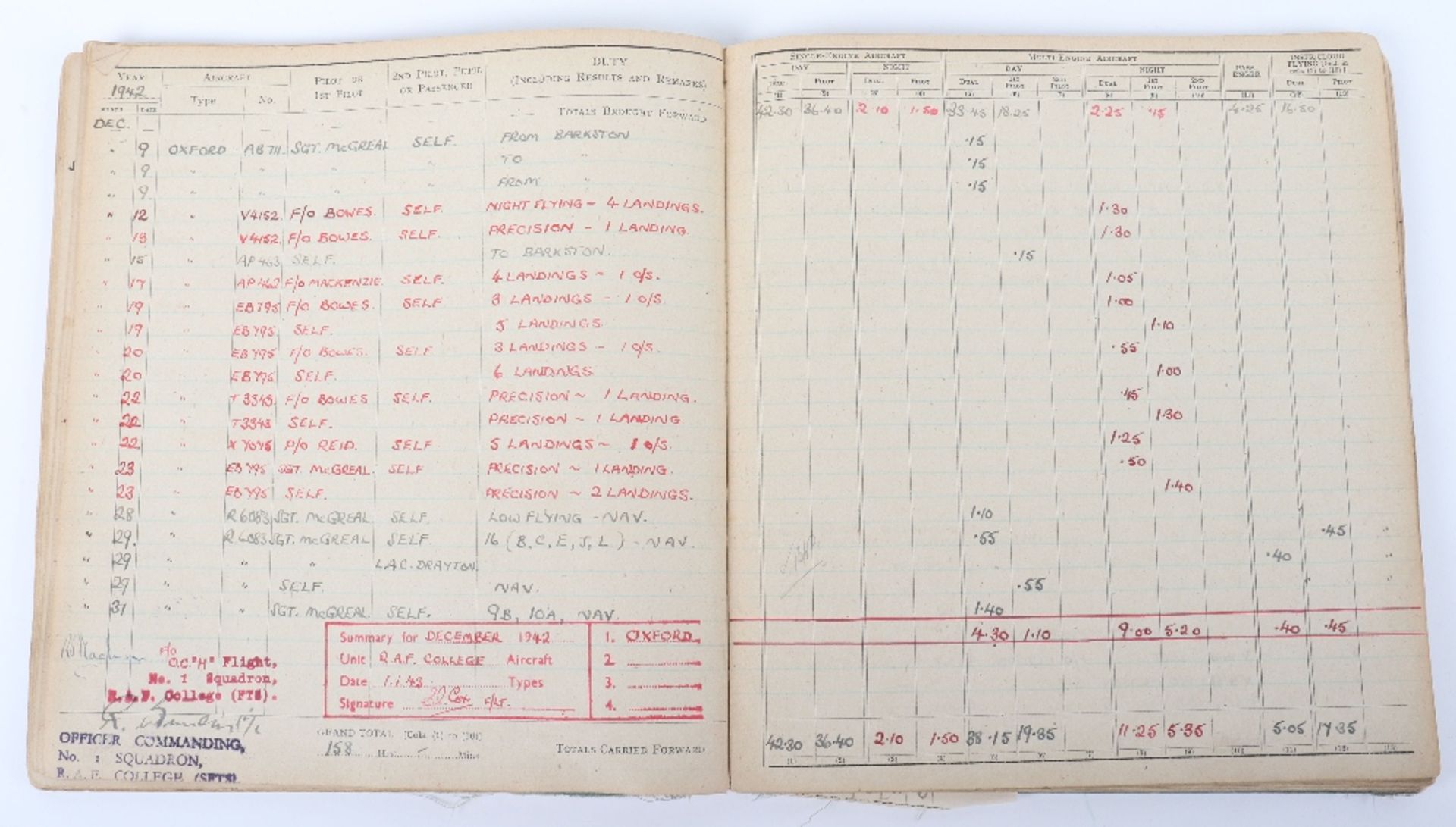 Royal Air Force Log Book Grouping of Flight Lieutenant E C Cox Number 15 and 29 Squadrons RAF, Serve - Image 51 of 87