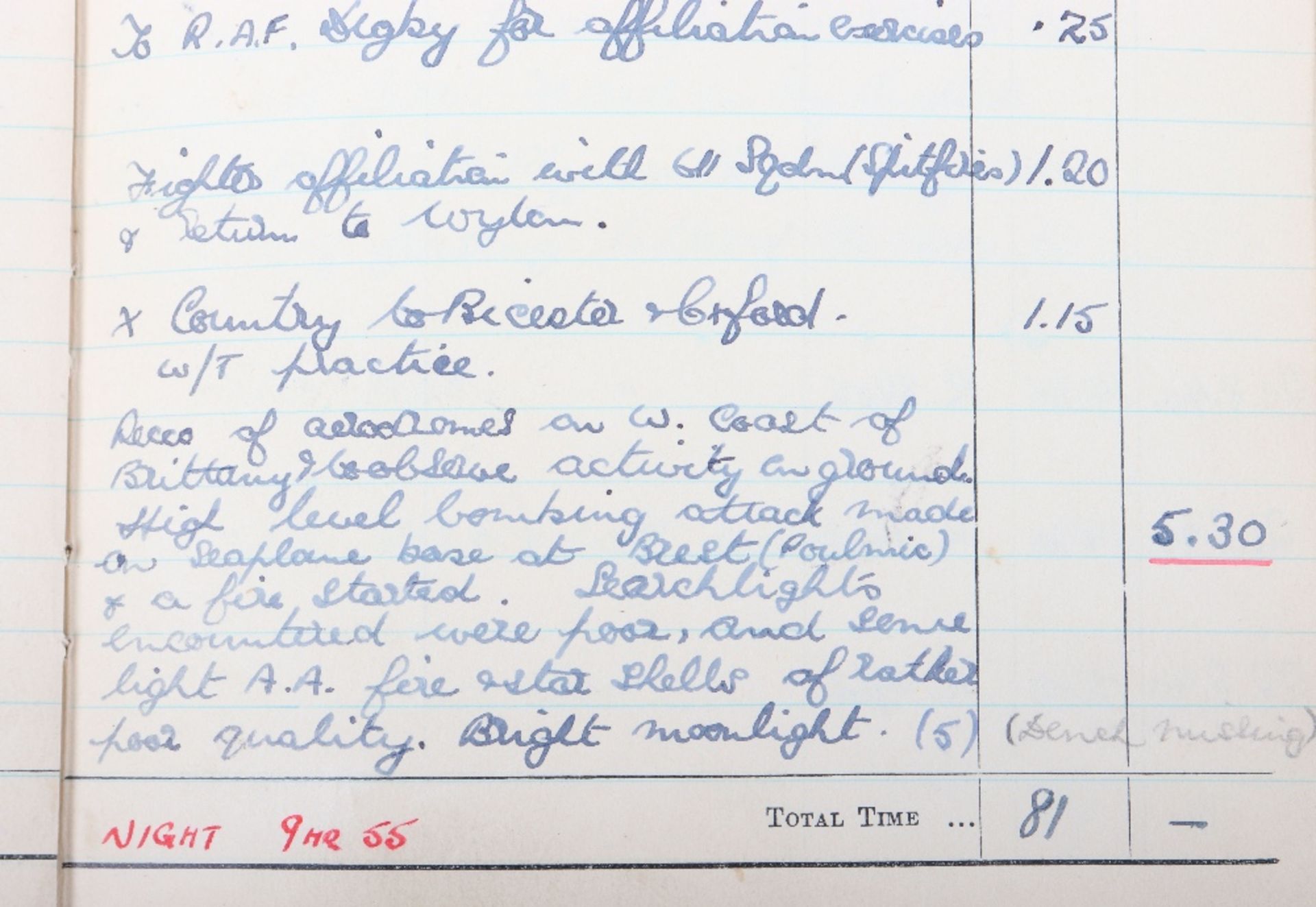 Royal Air Force Log Book Grouping of Flight Lieutenant E C Cox Number 15 and 29 Squadrons RAF, Serve - Bild 13 aus 87