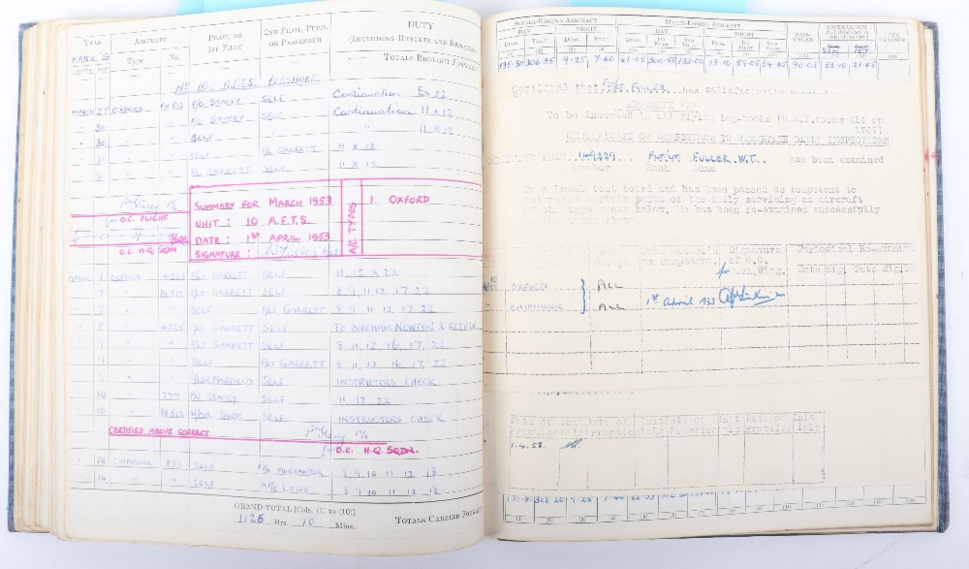 Royal Canadian Flying Log Book Log Book to Flt Lt. W.T.Fuller No 270/190/205 & 279 Squadrons - Bild 8 aus 10