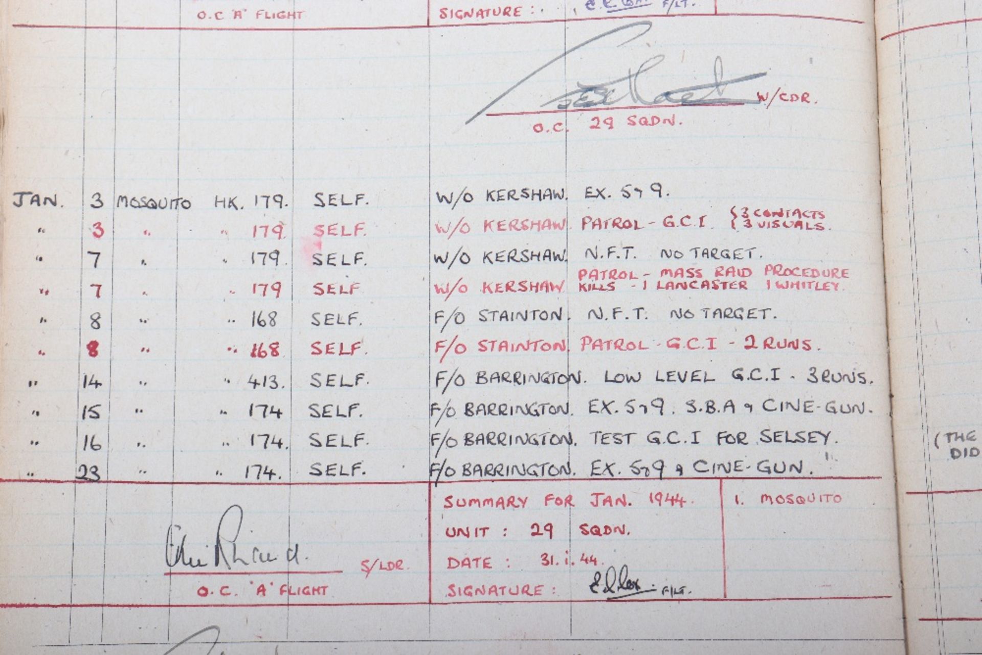 Royal Air Force Log Book Grouping of Flight Lieutenant E C Cox Number 15 and 29 Squadrons RAF, Serve - Bild 64 aus 87