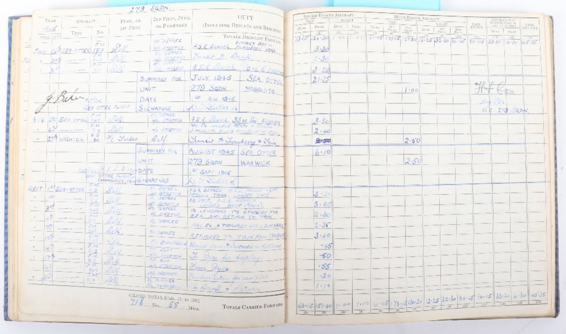Royal Canadian Flying Log Book Log Book to Flt Lt. W.T.Fuller No 270/190/205 & 279 Squadrons - Bild 6 aus 10