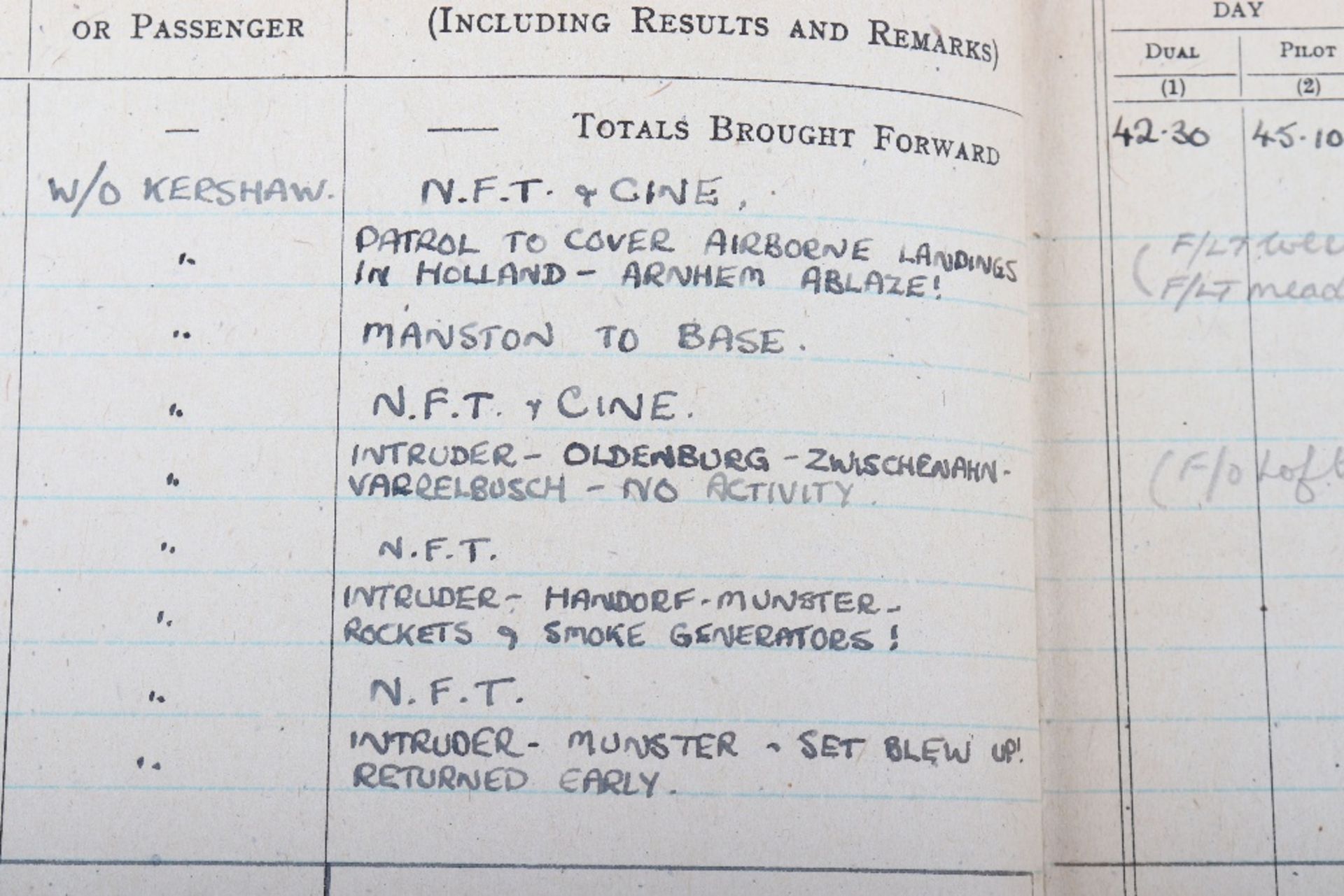 Royal Air Force Log Book Grouping of Flight Lieutenant E C Cox Number 15 and 29 Squadrons RAF, Serve - Image 83 of 87