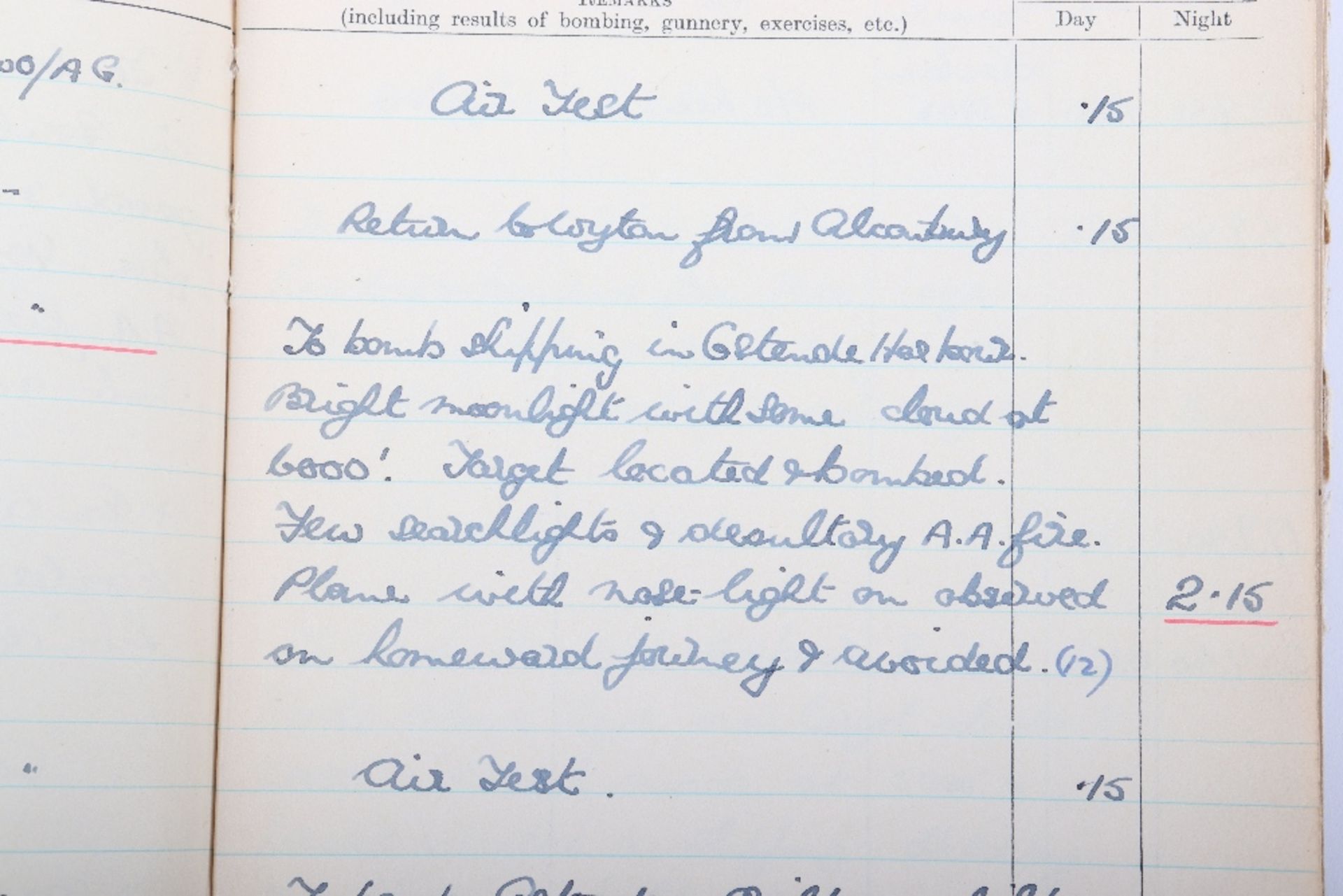 Royal Air Force Log Book Grouping of Flight Lieutenant E C Cox Number 15 and 29 Squadrons RAF, Serve - Image 29 of 87