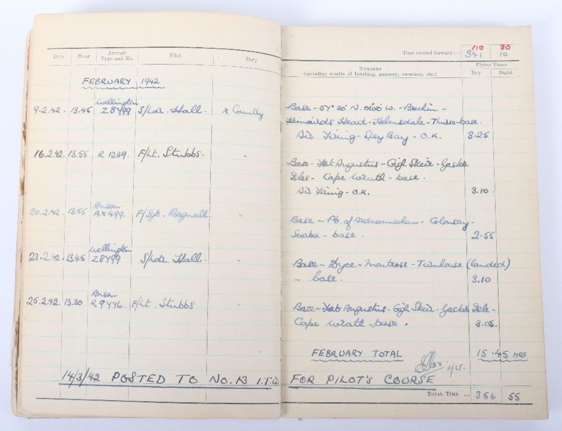 Royal Air Force Log Book Grouping of Flight Lieutenant E C Cox Number 15 and 29 Squadrons RAF, Serve - Bild 38 aus 87