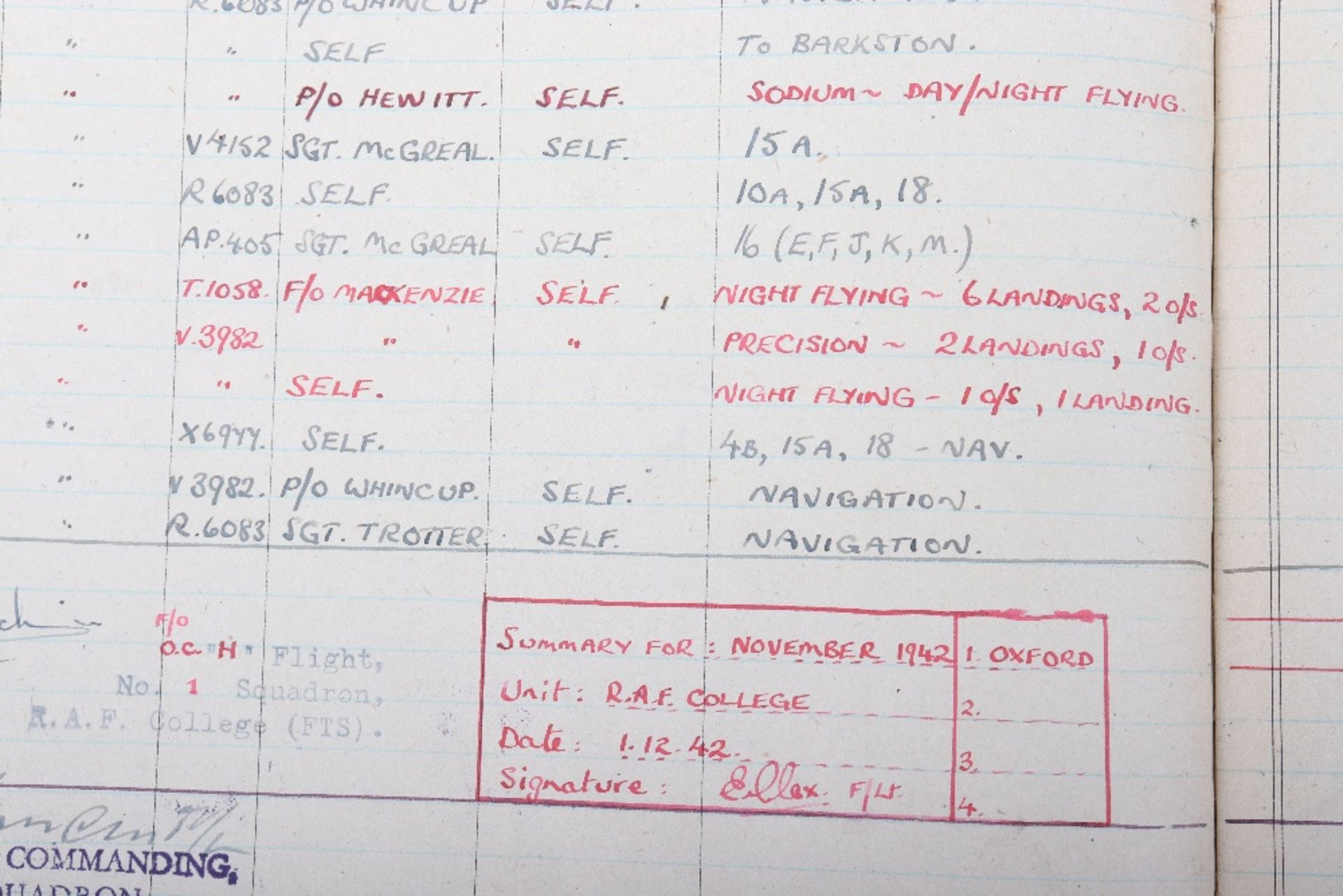 Royal Air Force Log Book Grouping of Flight Lieutenant E C Cox Number 15 and 29 Squadrons RAF, Serve - Image 49 of 87