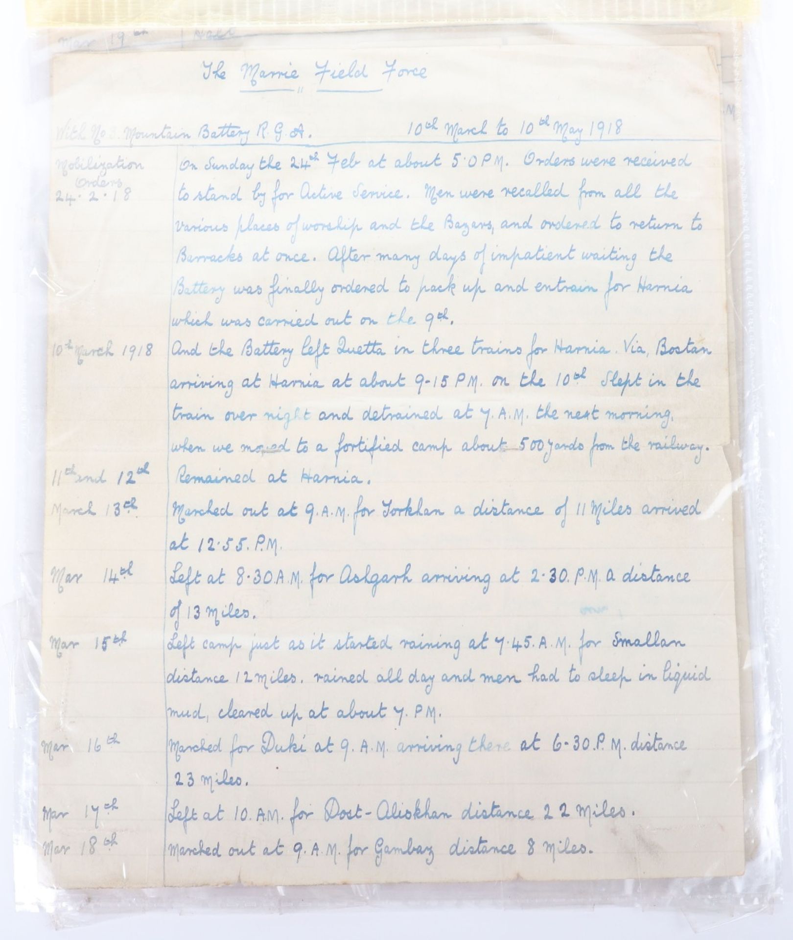 The Marri Field Force March to May 1918 (Buluchistan) Diarised Handwritten Account - Bild 2 aus 34