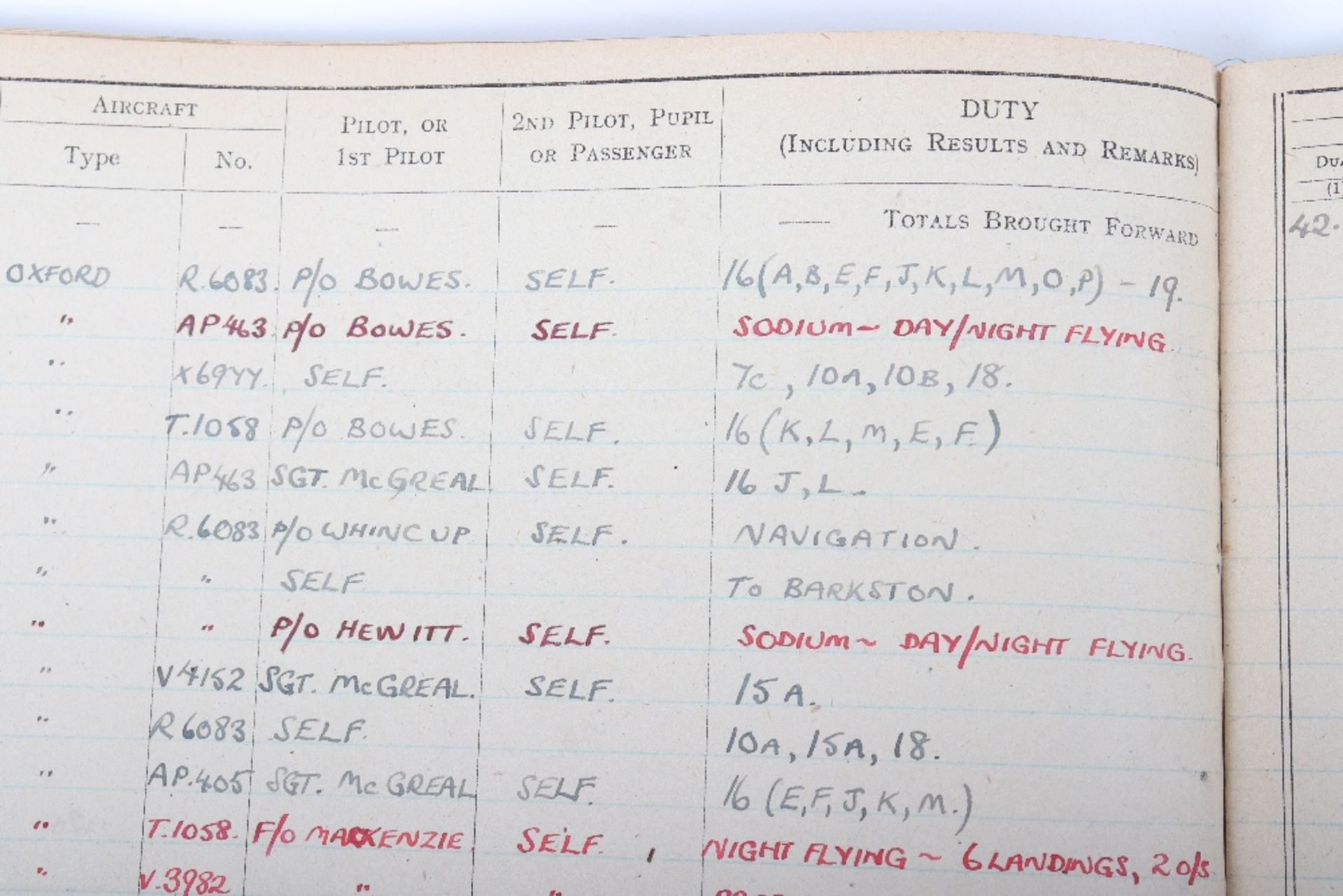 Royal Air Force Log Book Grouping of Flight Lieutenant E C Cox Number 15 and 29 Squadrons RAF, Serve - Image 50 of 87