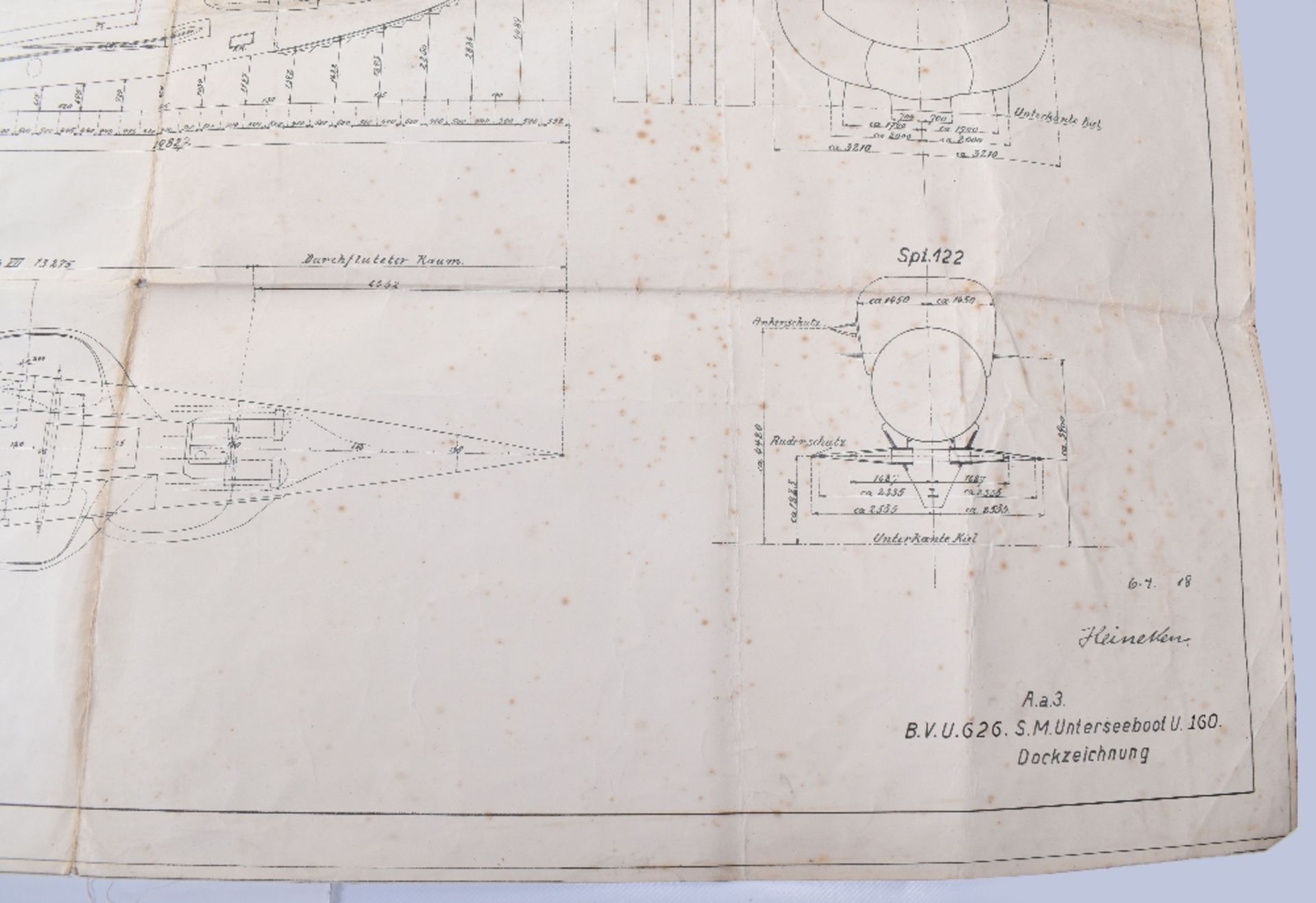 Rare Full Technical Specification Plans of Imperial German U-Boat U-160 - Image 4 of 8
