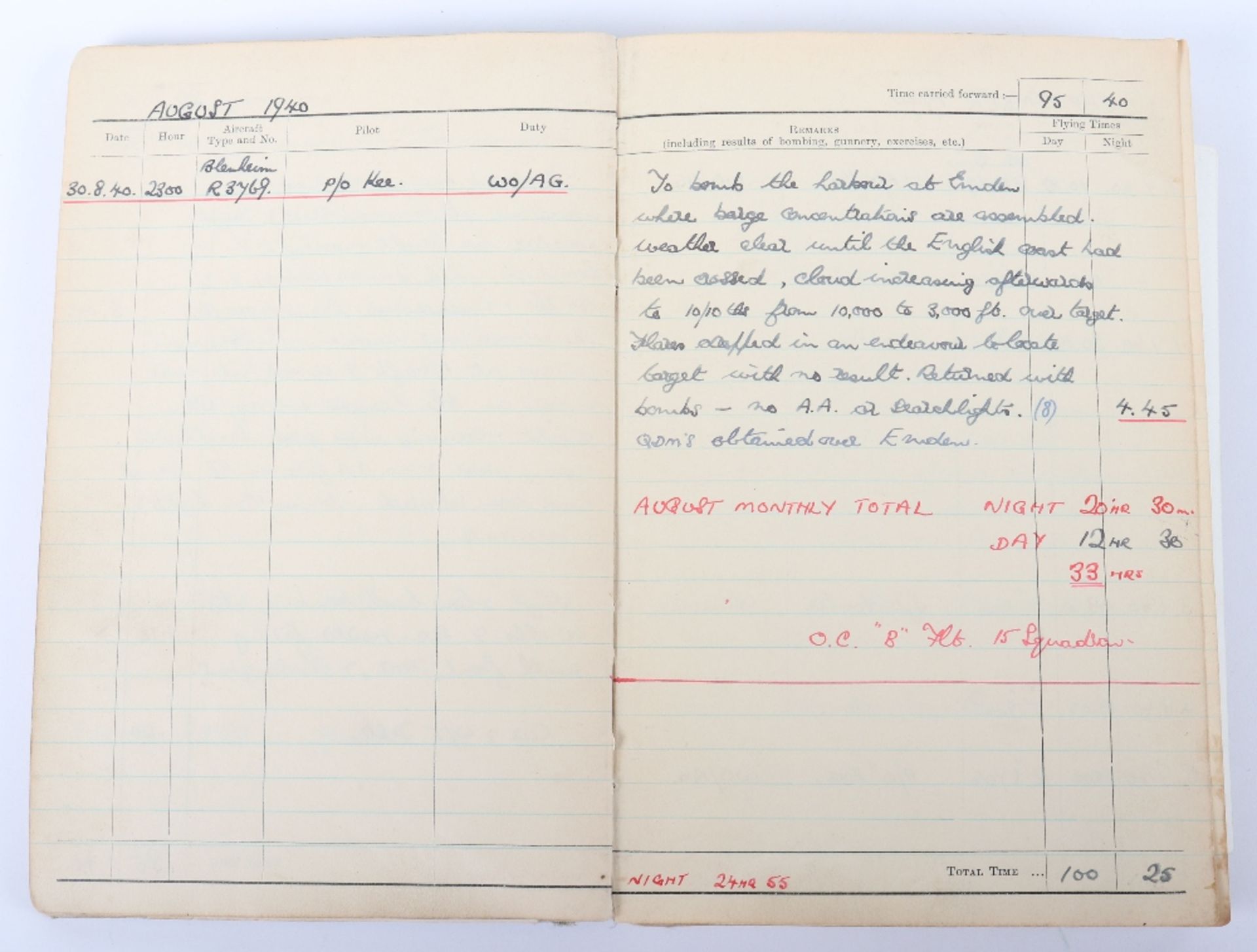 Royal Air Force Log Book Grouping of Flight Lieutenant E C Cox Number 15 and 29 Squadrons RAF, Serve - Bild 20 aus 87