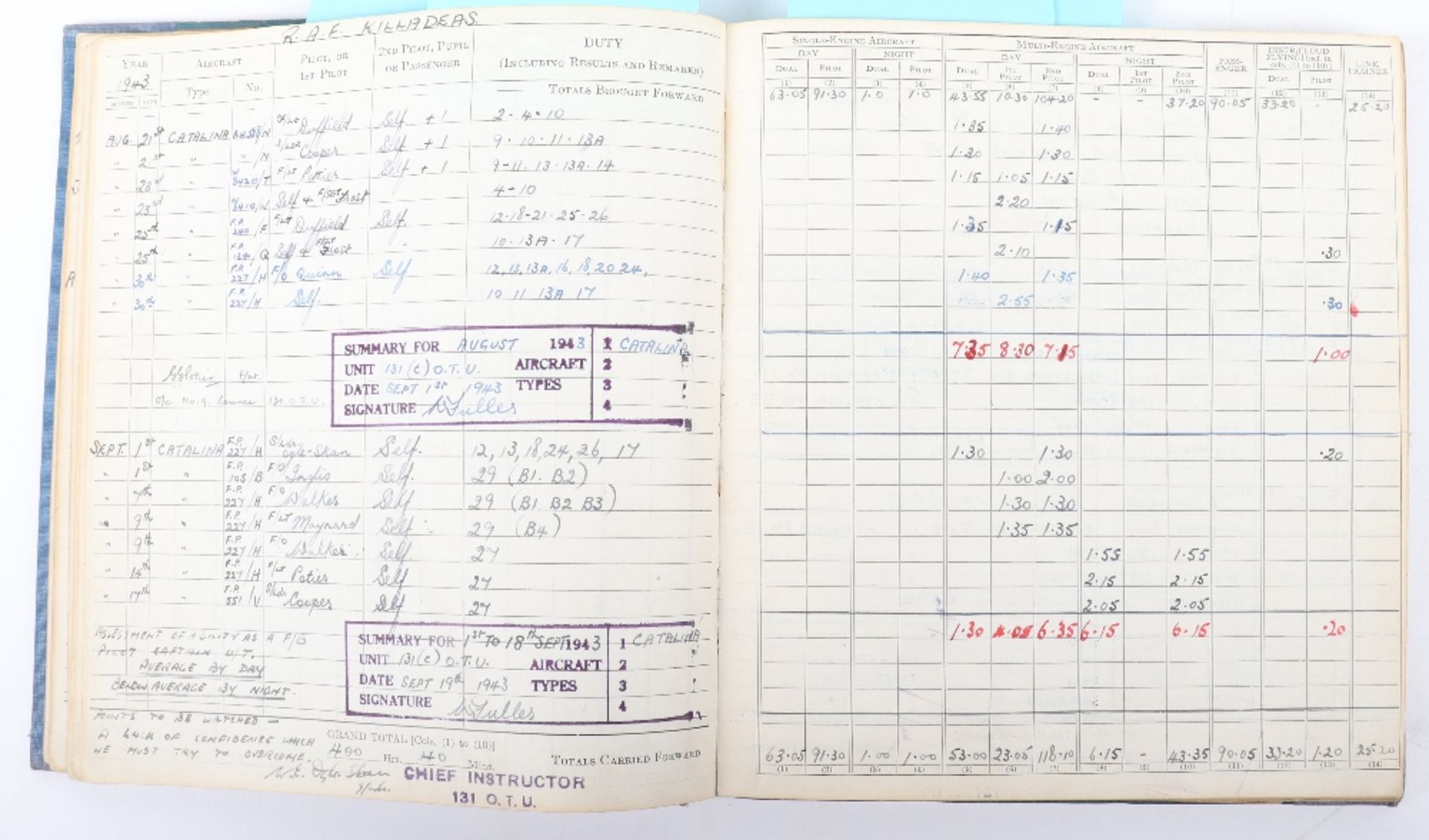 Royal Canadian Flying Log Book Log Book to Flt Lt. W.T.Fuller No 270/190/205 & 279 Squadrons - Bild 5 aus 10