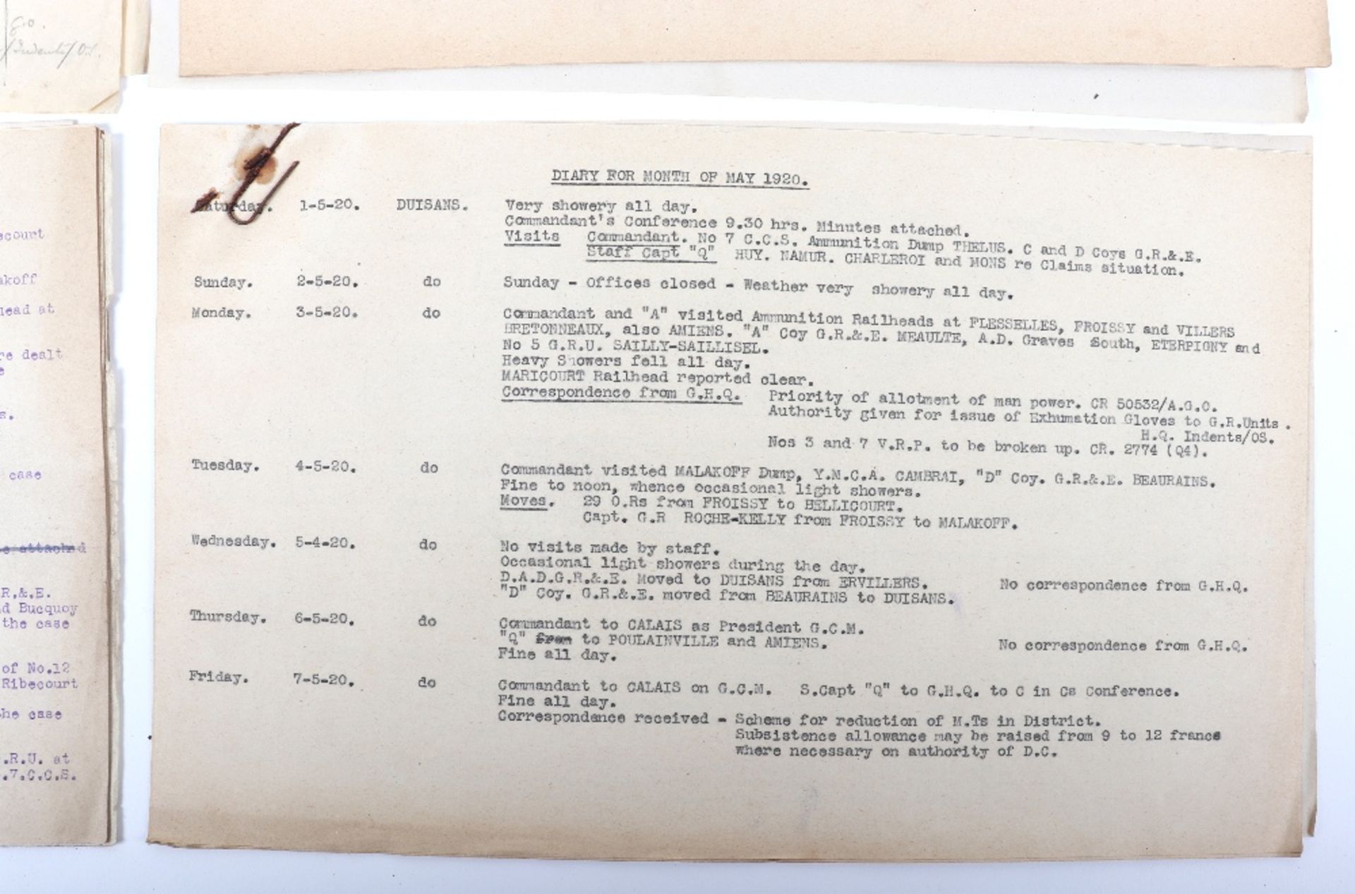 WWI Graves Registration Unit, Interesting and Probably Unique War Diary for British Army Labour Unit - Image 3 of 6
